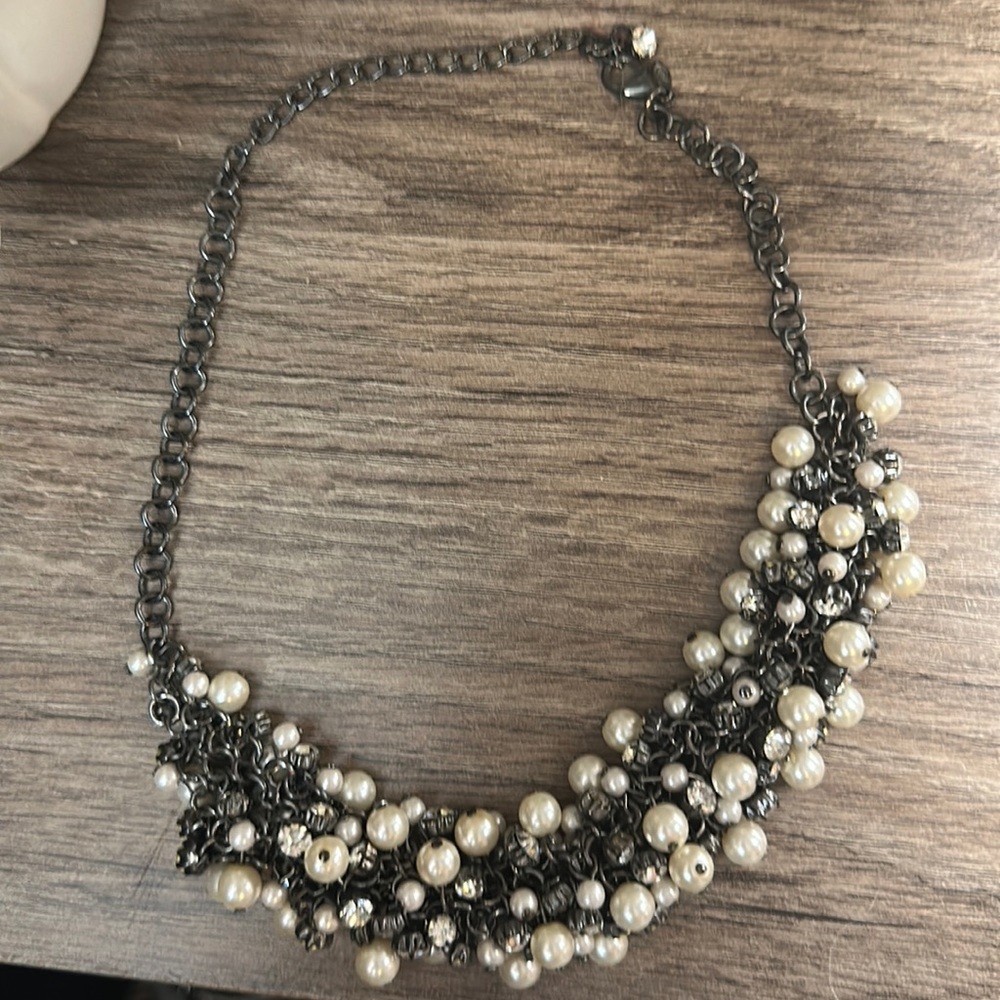 Premier Jewelry Faux Pearl, Rhinestone & Black Necklace